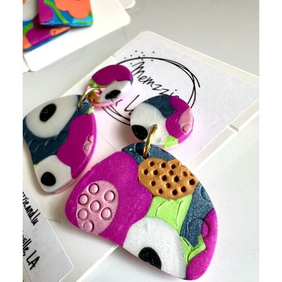 Handmade Polymer Clay Earrings Handcrafted Artwork Floral - Picture 3 of 6